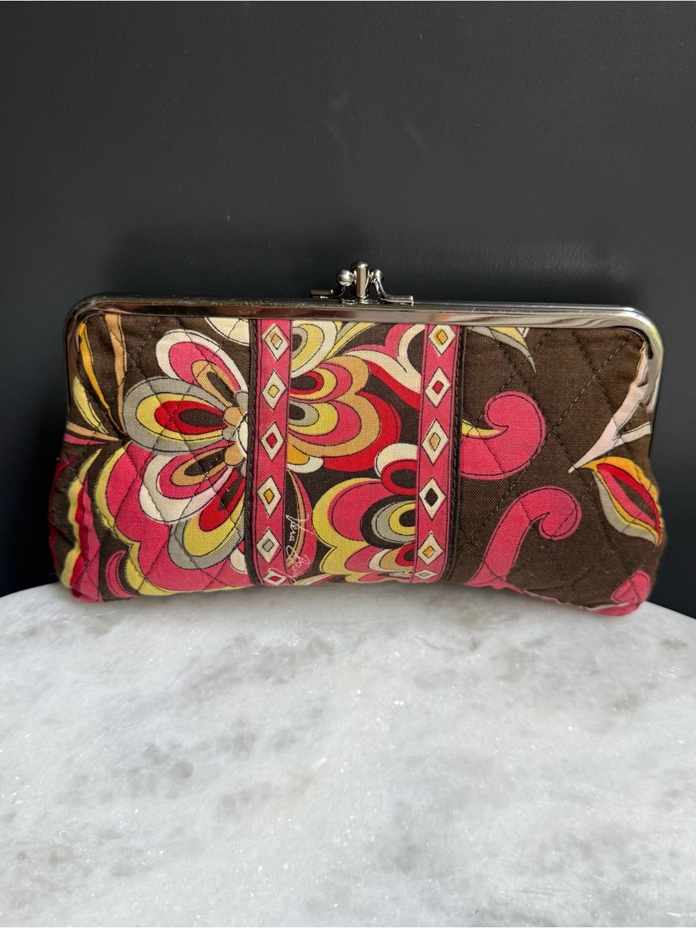 Vera Bradley Retired Puccini Quilted DOUBLE Kisslock Wallet Clutch 2008